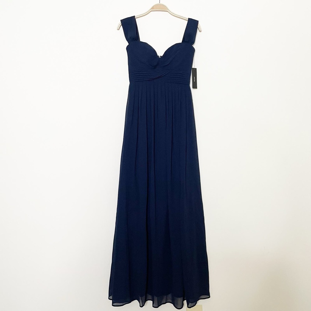 NWT Lulus Harmonious Navy Blue Off the Shoulder Maxi Dress‎ XS - Picture 4 of 11